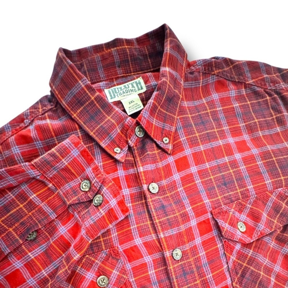 Duluth Trading Co Button Down Shirt Mens 2XL Red Plaid Long Sleeve Workwear